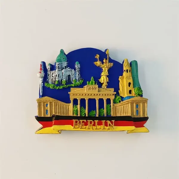Germany Berlin 3D fridge magnet front view with Brandenburg Gate Victory Column and Berlin Cathedral skyline