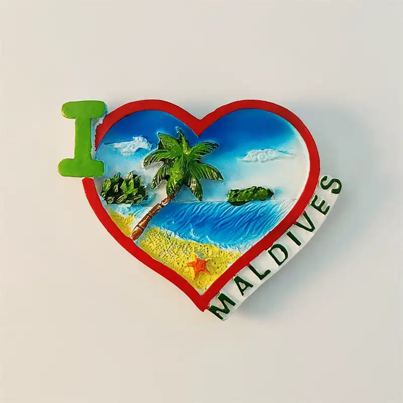 Maldives Heart-Shaped Ocean View Fridge Magnet - 3D Turquoise Sea & Tropical Souvenir