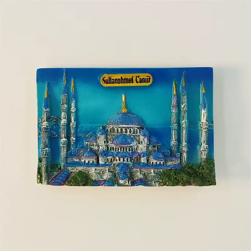 Istanbul Sultanahmet Blue Mosque fridge magnet front view with hand-painted 3D domes and six minarets