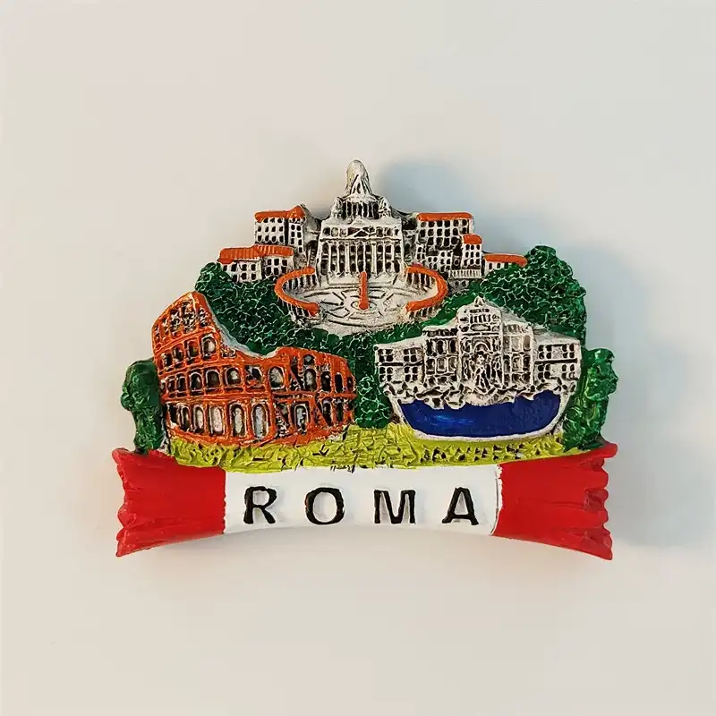 Italy Rome 3D landmarks fridge magnet front view with Colosseum and Vatican