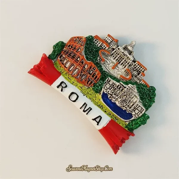 Italy Rome landmarks fridge magnet three-quarter side view with Vatican and Trevi