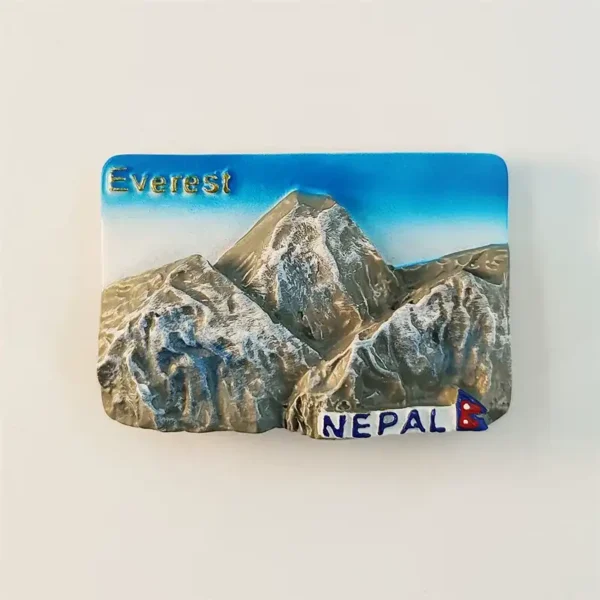 Nepal Everest South Face 3D fridge magnet front view, gold Everest text and NEPAL flag detail