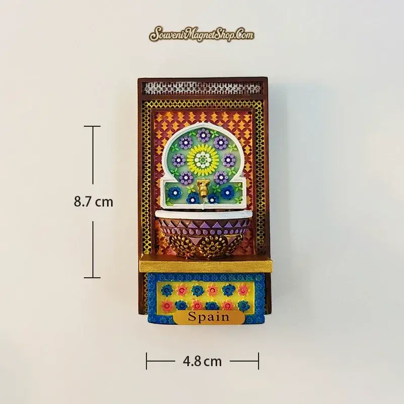 Spain Alhambra wall fountain magnet brown burgundy variant size reference showing dimensions
