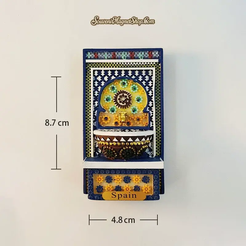 Spain Alhambra wall fountain magnet deep navy variant size reference showing dimensions