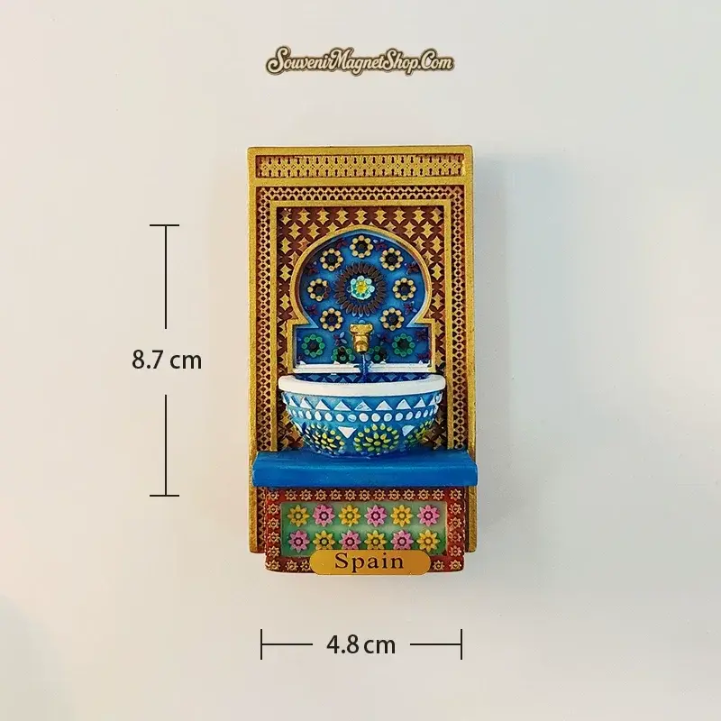 Spain Alhambra wall fountain magnet gold amber variant size reference showing dimensions