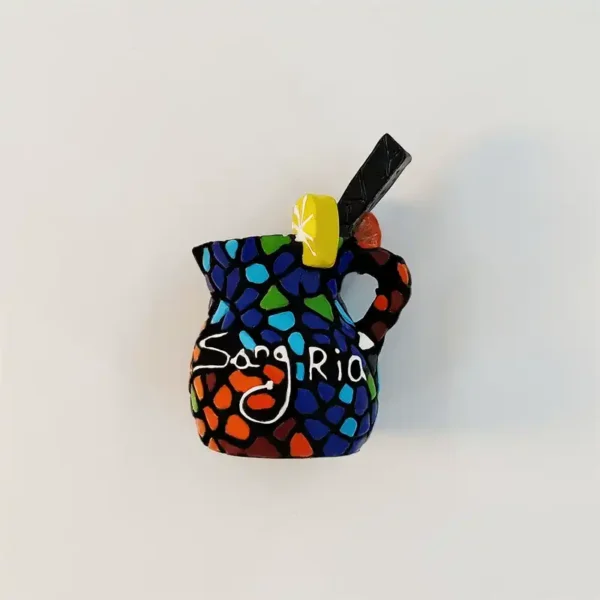 Spain Sangria mosaic pitcher fridge magnet front view with lemon and stirrer