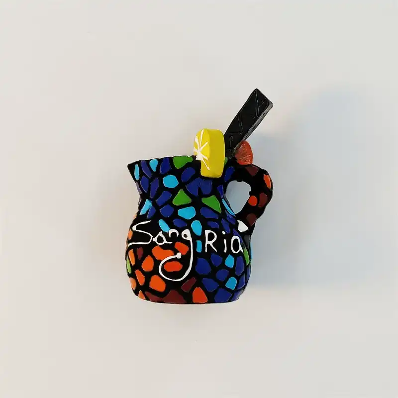 Spain Sangria mosaic pitcher fridge magnet front view with lemon and stirrer