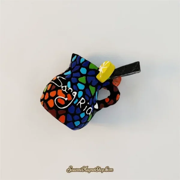 Spain Sangria mosaic pitcher fridge magnet three-quarter side view with handle