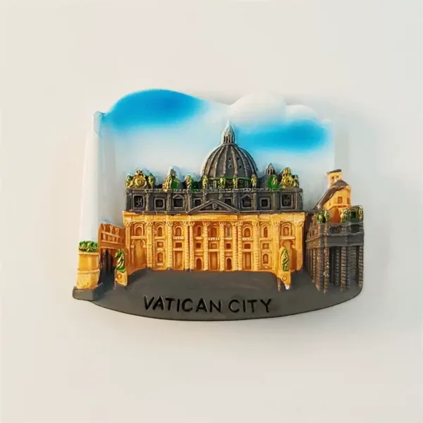 Vatican City St Peters Basilica 3D fridge magnet front view with dome and golden facade