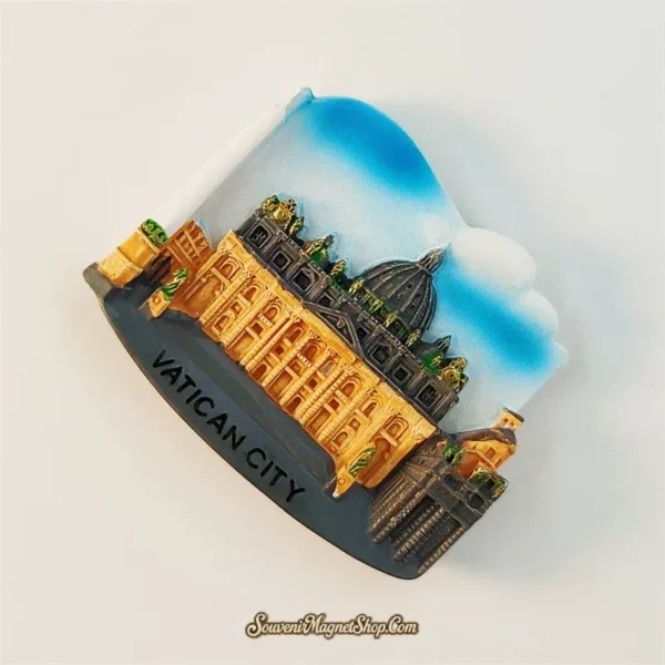Vatican City souvenir magnet angled view showing 3D relief depth of St Peters Basilica