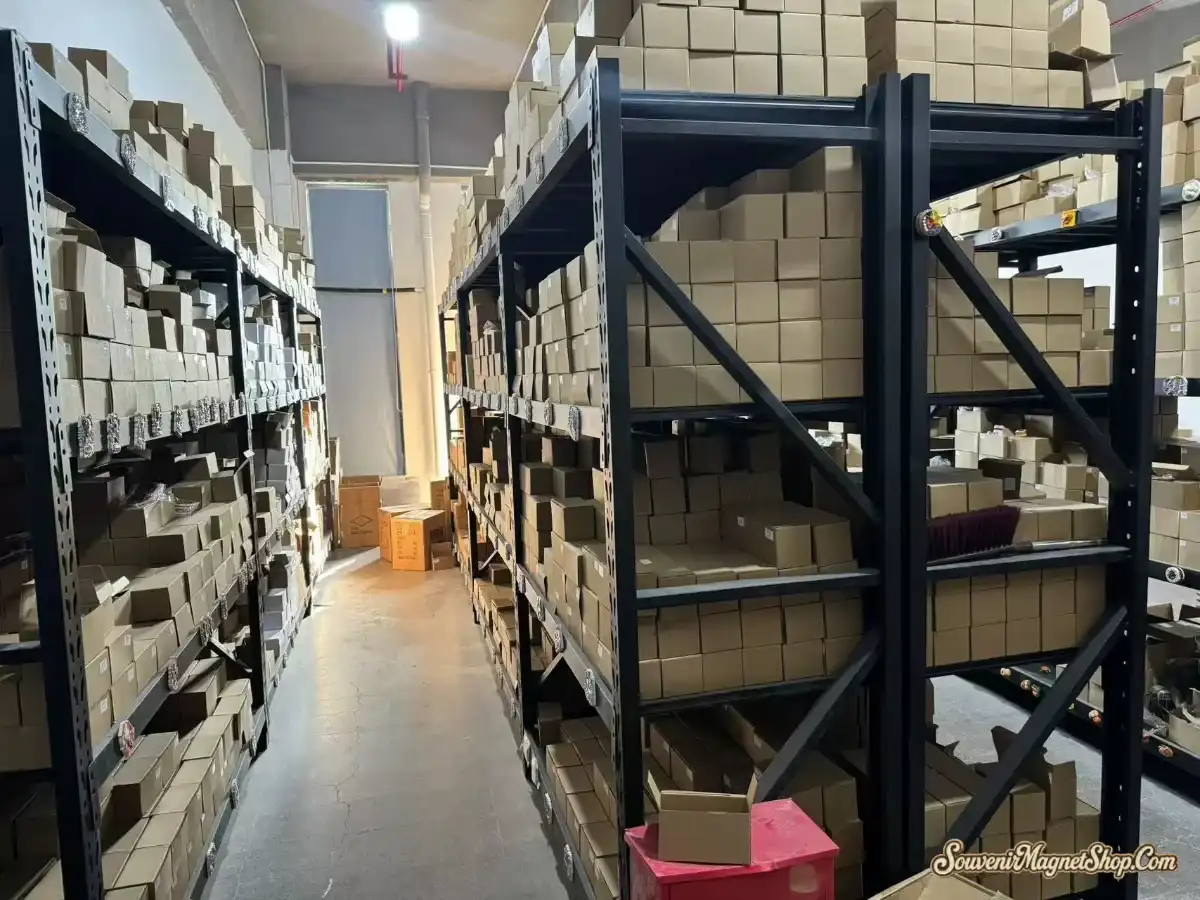 Bulk inventory aisle in our Quanzhou factory warehouse — direct shipping point for orders to 77 countries, no third-party fulfillment, no surprise delays.