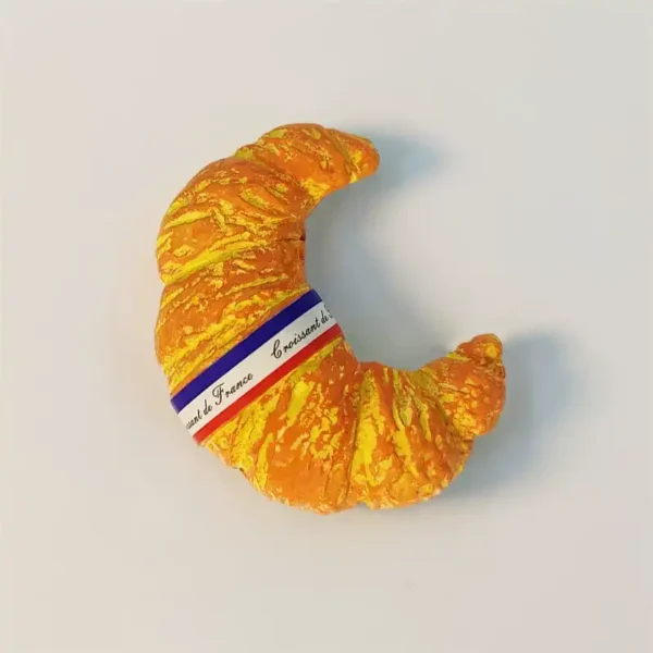 France croissant fridge magnet front view with 3D pastry and tricolor band