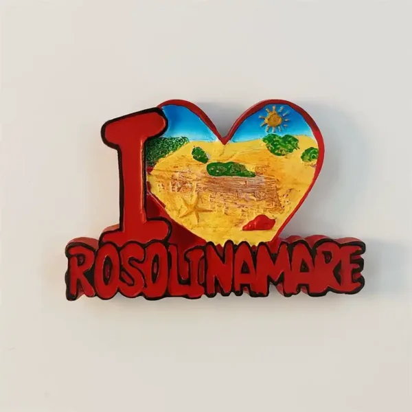 I love Rosolina Mare heart fridge magnet front view with hand-painted Adriatic beach scene sun and starfish