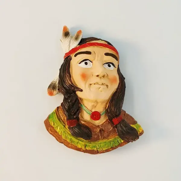 USA Native American chief fridge magnet front view with feathers and beaded collar
